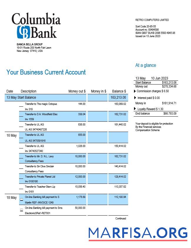 Printable Columbia Bank enterprise account statement Word and PDF template